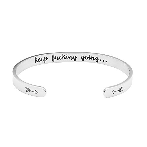 Joycuff Inspirational Bracelets Funny Gift for Her Friend Encouragement Jewelry Personalized Mantra Cuff Bangle Engraved Keep Funking Going Bracelets