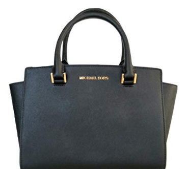 Michael Kors Selma Black Saffiano Leather Medium Top Zip Satchel Bag
