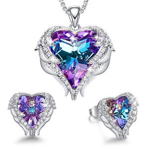 CDE Angel Wing Heart Valentine Jewelry Sets Gift Crystals from Swarovski Set for Women Pendant Necklaces and Earrings Anniversary Birthday Valentines Day Jewelry Gifts for Women Love