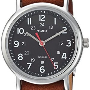 Timex Unisex TW2R63100 Weekender 38mm Brown/Black Leather Slip-Thru Strap Watch
